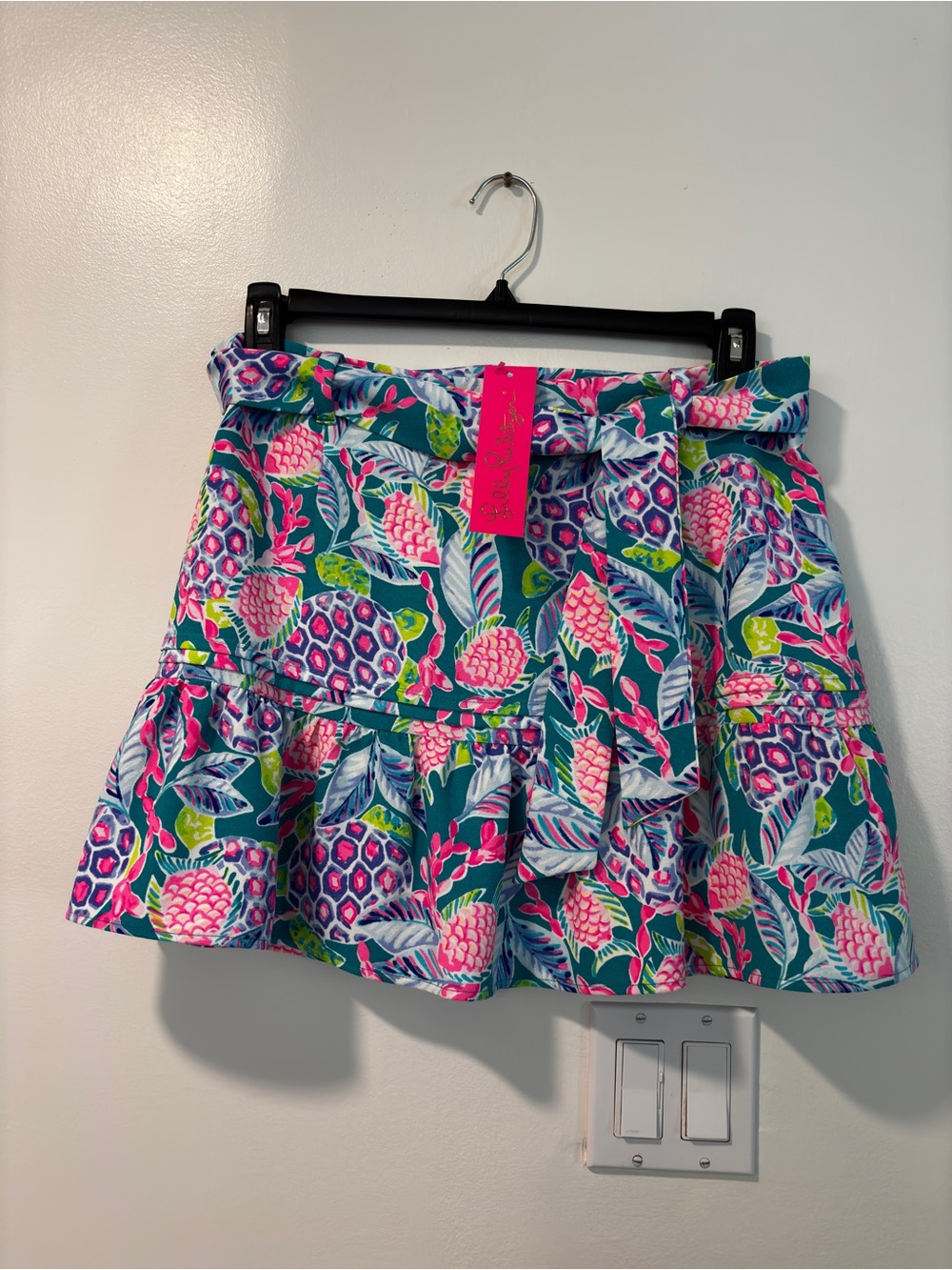 NWT Lilly Pulitzer Floral Tiered Mini Skirt in Teal & Pink